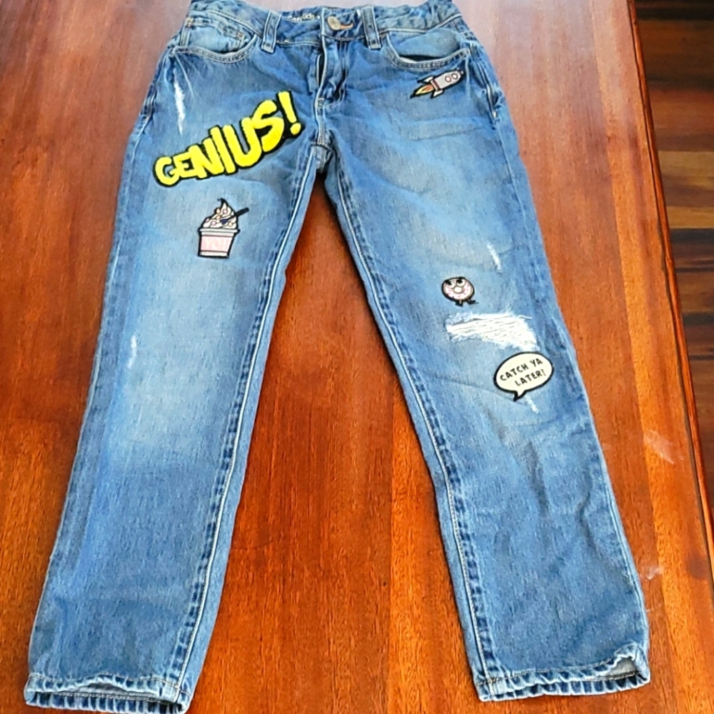 Girls vintage patched jeans